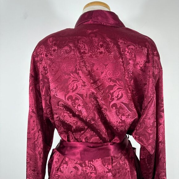 Vintage Victoria's Secret Gold Label Robe w/belt Womens P/S Maroon Floral Satin - Picture 10 of 15